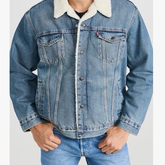 NWOT MENS LEVIS DENIM JACKET SHERPA LINED TRUCKER BLUE SIZE MEDIUM - Picture 7 of 9